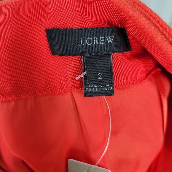 NEW J. Crew Double Serge Wool Skirt Orange Flame Size 2 Belted Lined Career - Picture 6 of 10